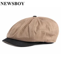 newsboy cap berets hat men women cotton duckbill flat caps hats for men patchwork retro driver irish octagonal hat khaki black