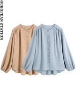 pailete women 2022 fashion loose asymmetric blouses vintage long lantern sleeve button up female shirts blusas chic tops