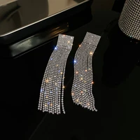super long full rhinestone statement earrings for women party jewelry shiny crystal square tassel dangle pendientes brincos