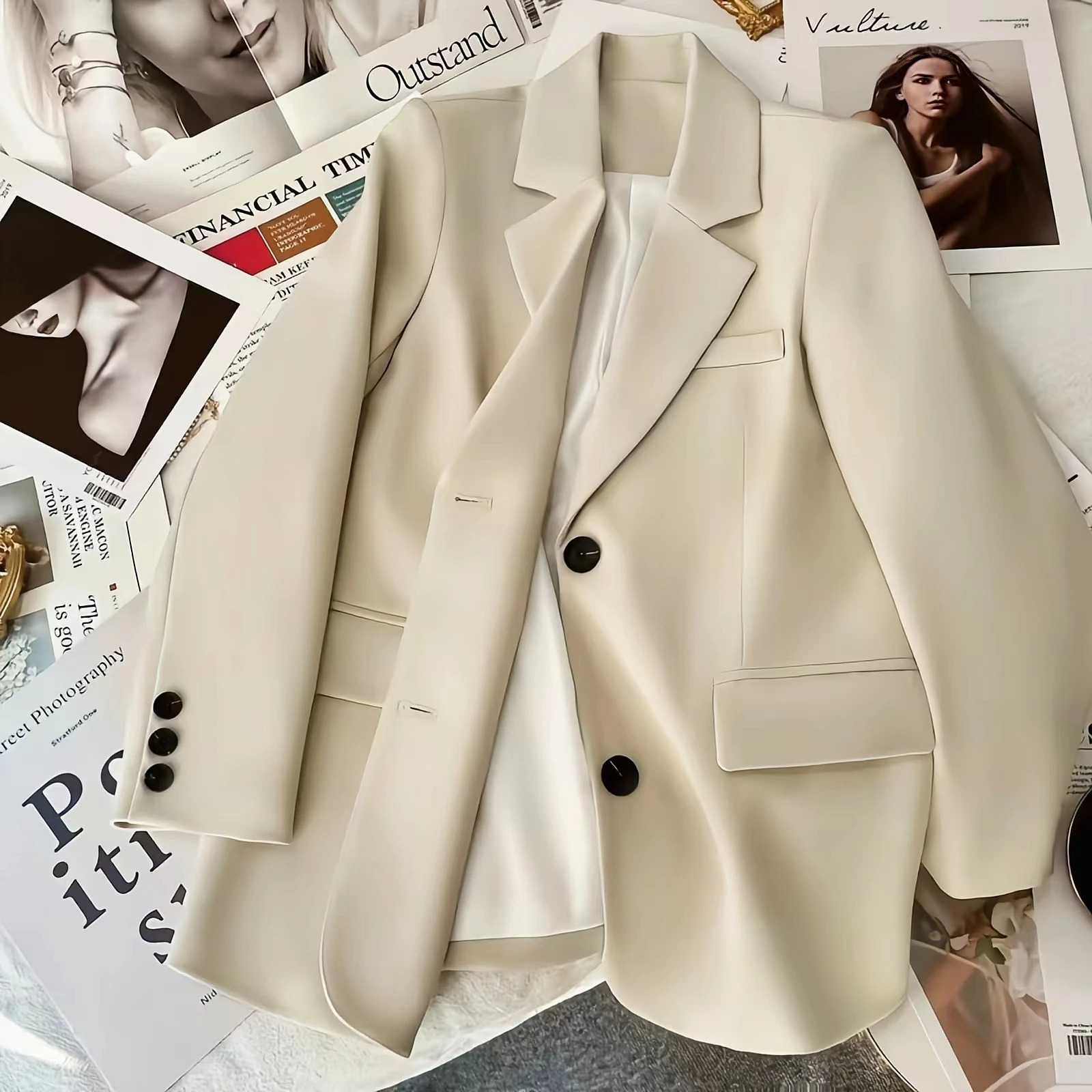 

Light khaki Suit Coat Spring and Autumn 2023 Net Red Fashion Age reducing Korean Edition Casual Style Women's Suit