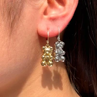 fashion cartoon metal bear drop earrings for women korean girls bling crystal bear animal dangle earrings new jewelry party gift