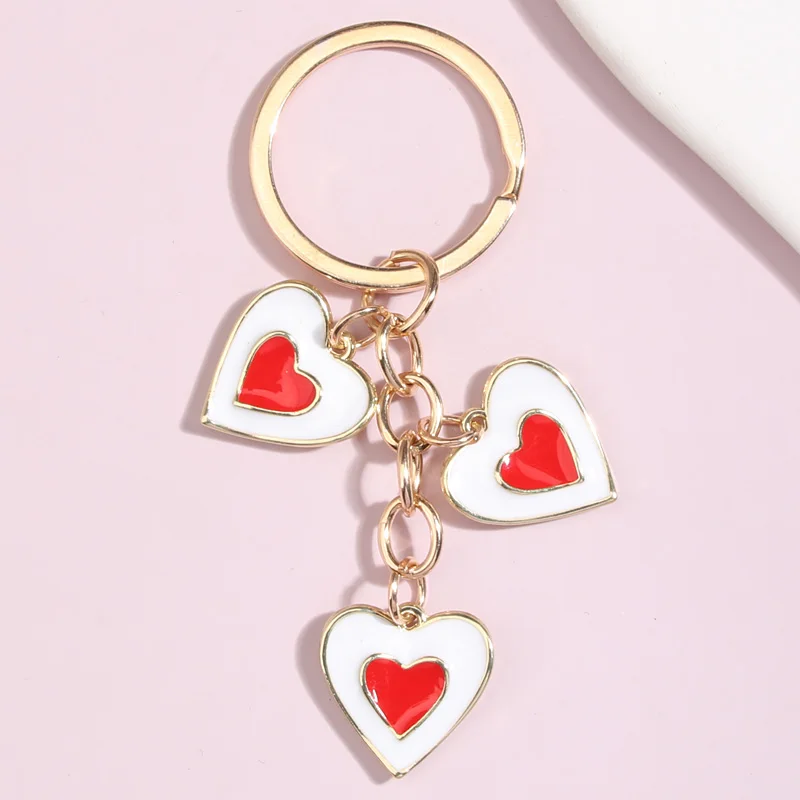 

Cute Enamel Keychain 3 Colors Heart Key Ring Love Key Chains Valentine's Day Gifts For Women Men Handbag Accessorie DIY Jewelry