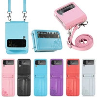 suitable for samsung galaxy z flip 3 folding screen messenger bag zipper card leather mobile phone case