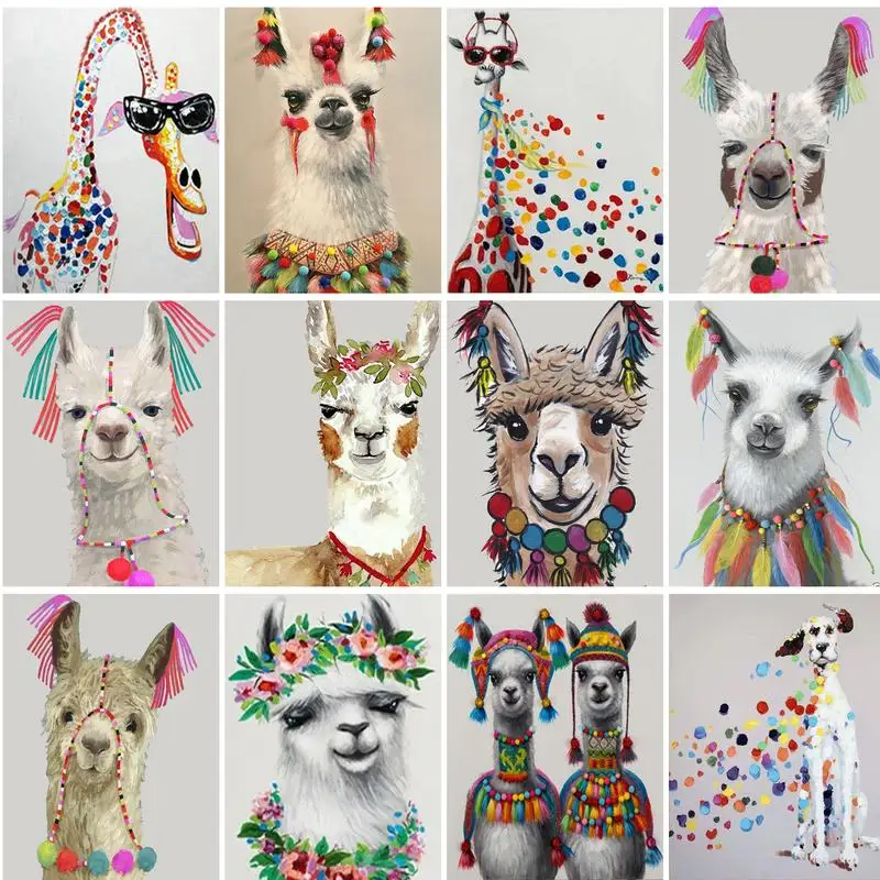 

PhotoCustom Oil Painting Alpaca Kits Handpainted Picture By Numbers Animal DIY Frame For Adults On Canvas Home Decor Gift 60x75c