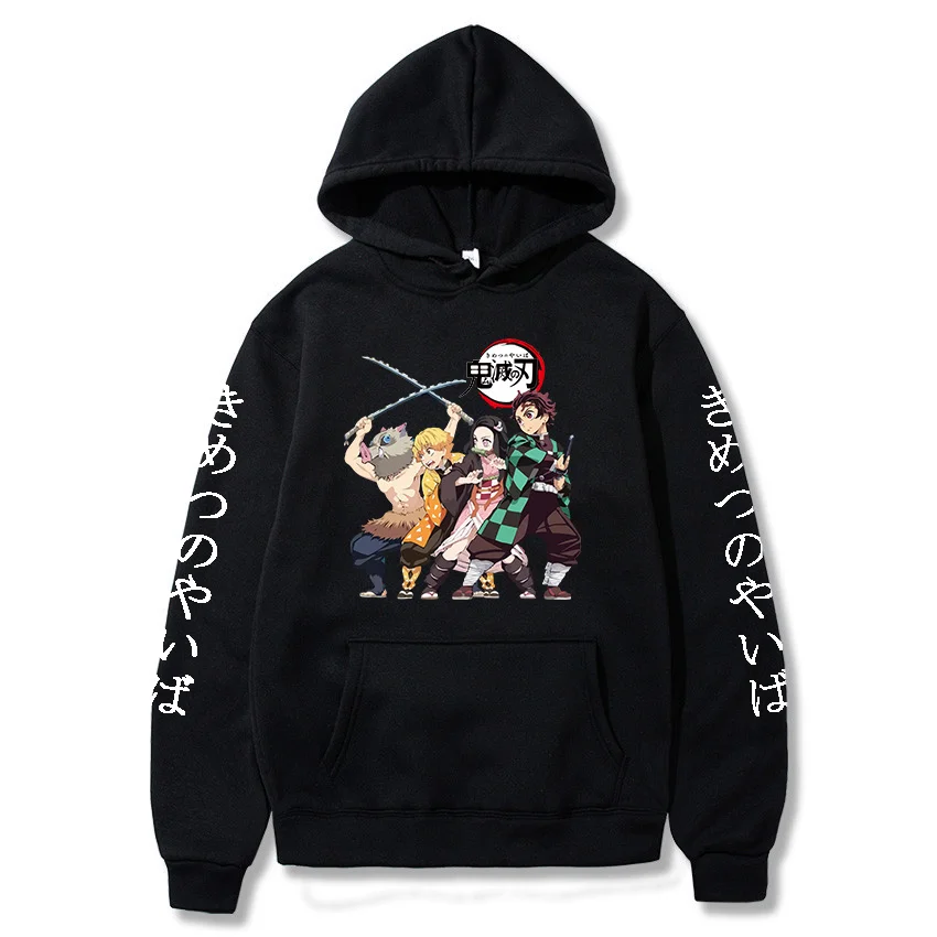 Demon Slayer Anime Hoodies Kimetsu No Yaiba Cute Print Sweatshirts Pullovers Hooded Loose Casual Streetwear Unisex Sweater Top