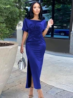 satin dress sheath o neck slit folds package hip sexy women dresses wedding prom party maxi dresses for women cocktail blue