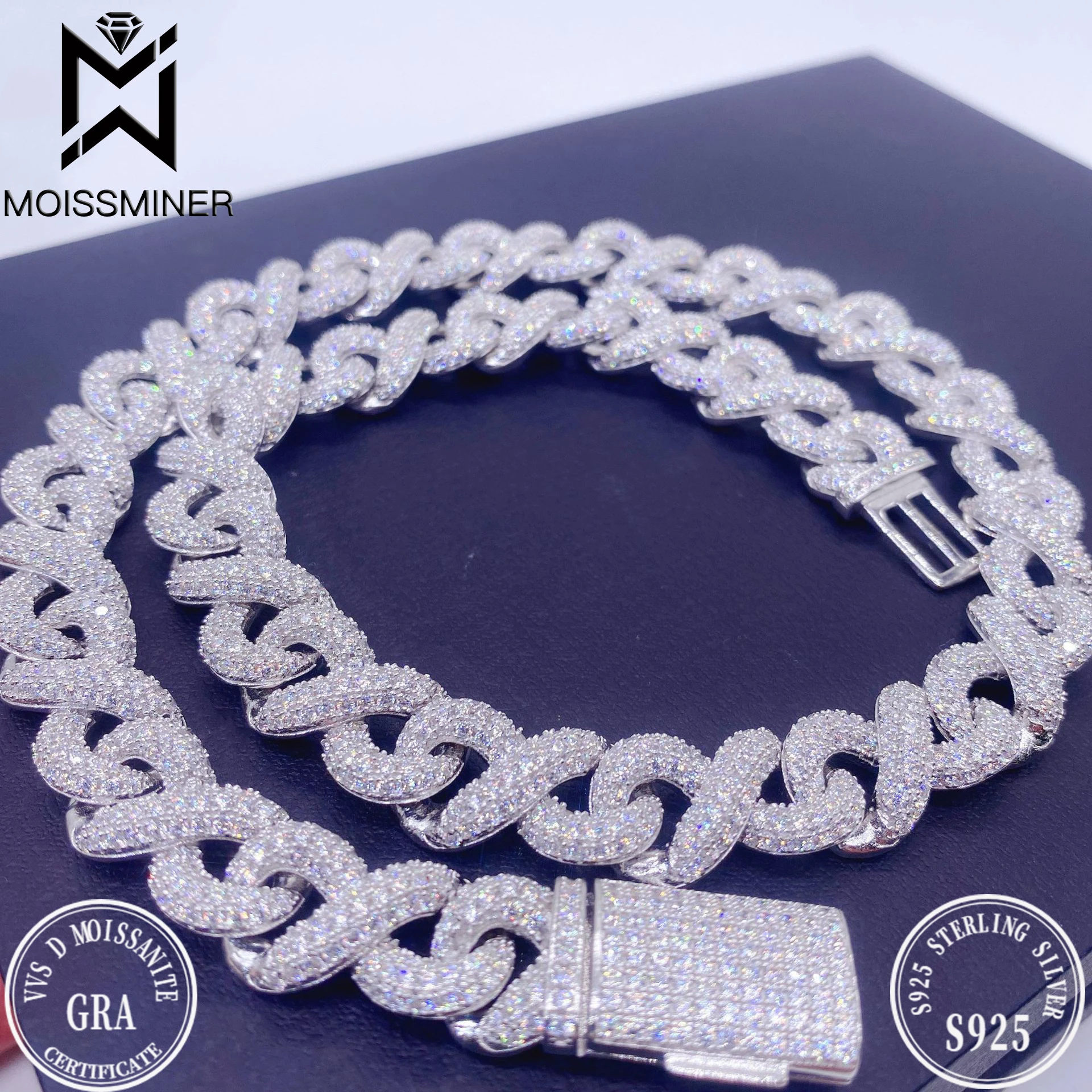 13mm Moissanite Cuban Chain Necklaces for Women Men S925 Silver Diamonds Choker Pass Tester With GRA Free Shipping