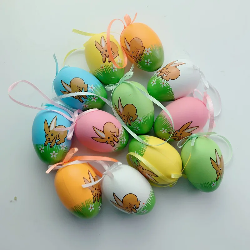 

12pcs Easter DIY Hand-painted Eggs Kindergarten Color Gifts Simulation Egg Rabbit Party Favor Easter Party Decoration for Home