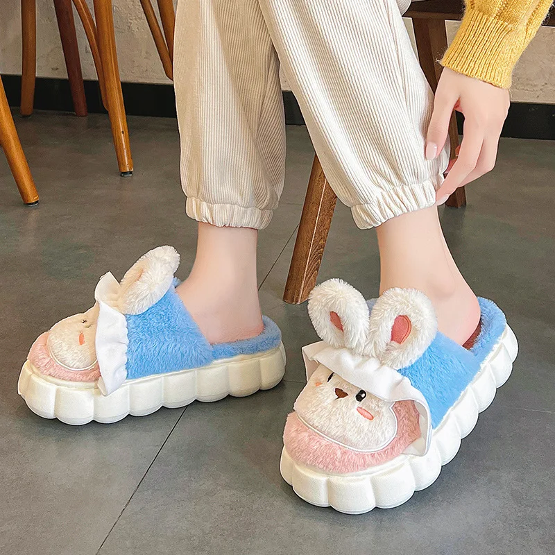 

Lovely Animal Rabbit Slippers Platform EVA Cloud Shoes for Women 2022 New Arrival Cartoon Bunny Furry Mules Ladies Home Slipper
