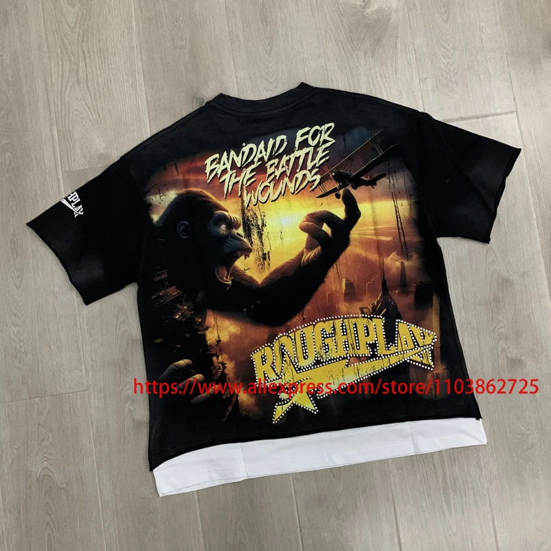 Фото Футболка Streetwear ROUGH PLAY: летняя повседневная модель с принтом гориллы, оригинальная бирка, высокое качество, в наличии. №2