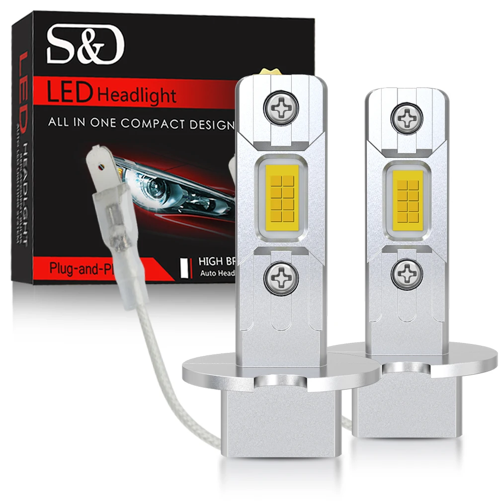 

30000LM H1 Светодиодная фара 100W Mini Canbus H3 Led для автомобильных фар Безвентиляторный свет Автодиодные противотуманные фары 6000K Белый 3000K Желтый