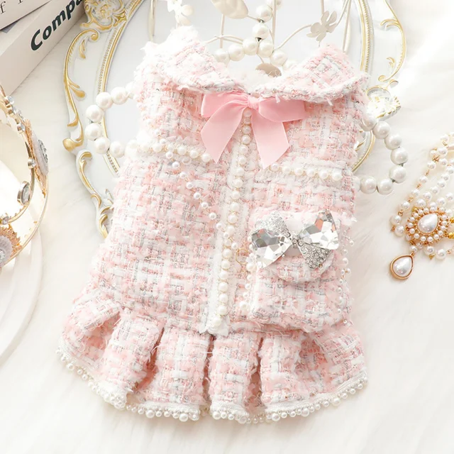 Pet Clothes Autumn Winter Princess Dress Cat Sweet Warm Skirt Small Dog Bowknot Sweater Puppy Fashion Coat Chihuahua Yorkshire 3