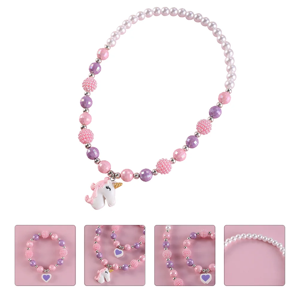 

2 Pcs Kids Bracelet Unicorn Exquisite Neck Ring Adornment Jewelry Set Stylish Wrist Resin Adorable Pendant Child