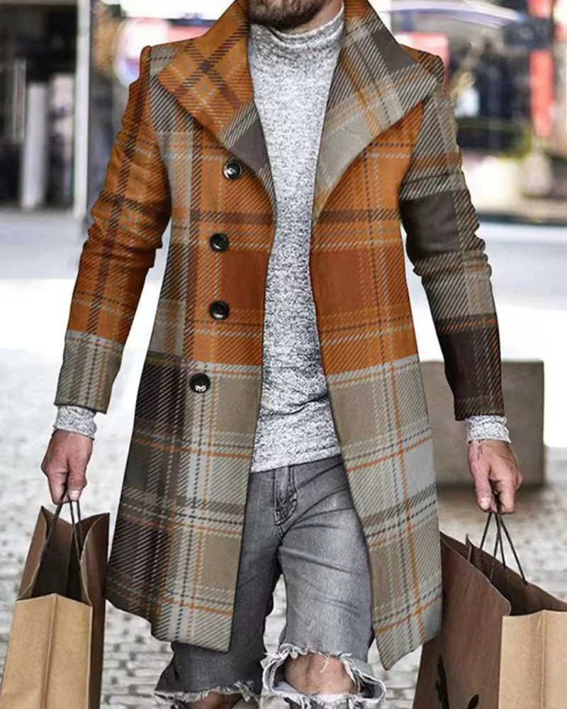 

Medium Length Jacket 2023 Autumn/Winter New Print Long Sleeve Jacket Casual Men's Cardigan Coat Mens Double Breasted Coat Men