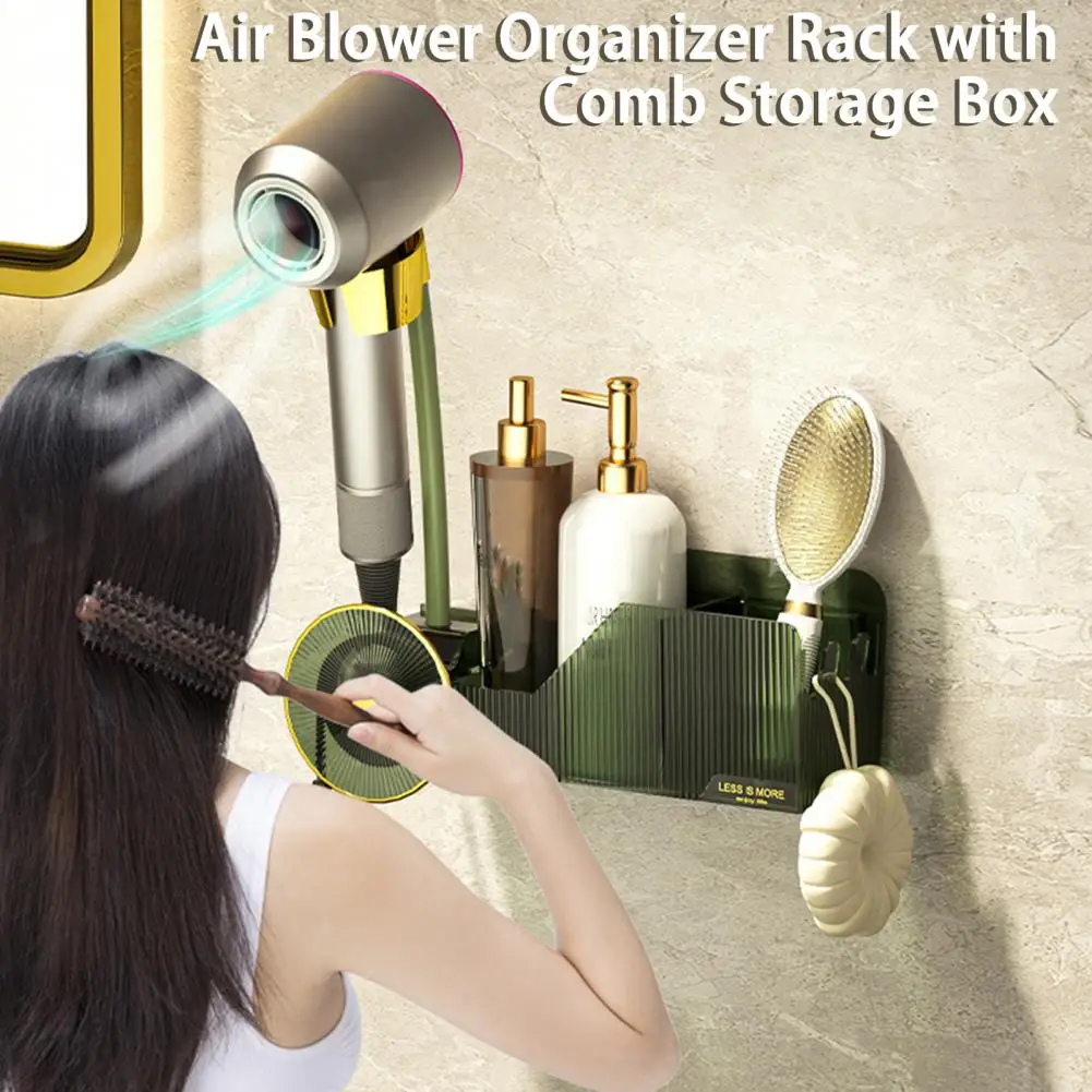 

Hair Dryer Rack Great 360 Degree Adjustable Anti-drop Air Blower Organizer Rack with Comb Storage Box Household Supplies
