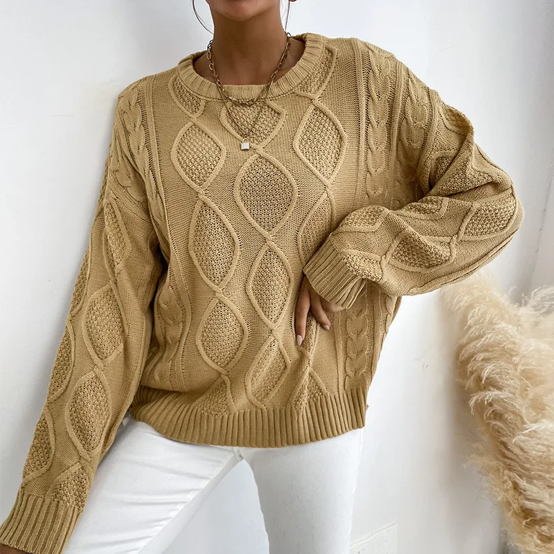 

Женский Однотонный пуловер с длинным рукавом, с круглым вырезом