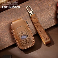 top layer leather car key case shell cover for subaru interior accessories retro style cowhide bag fashionable