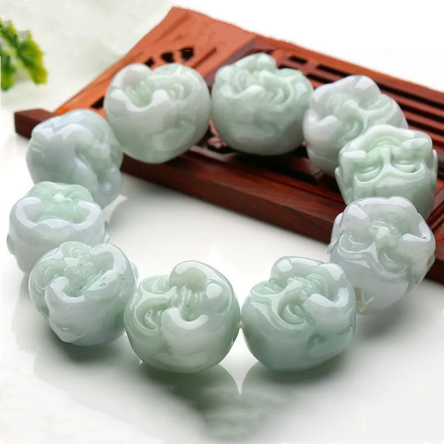 

Natural Jadeite Myanmar Jades Buddha Head Beads Bracelet Men Women Lucky Amulet Burma Jade Buddha Bead Elastic Beaded Bracelets