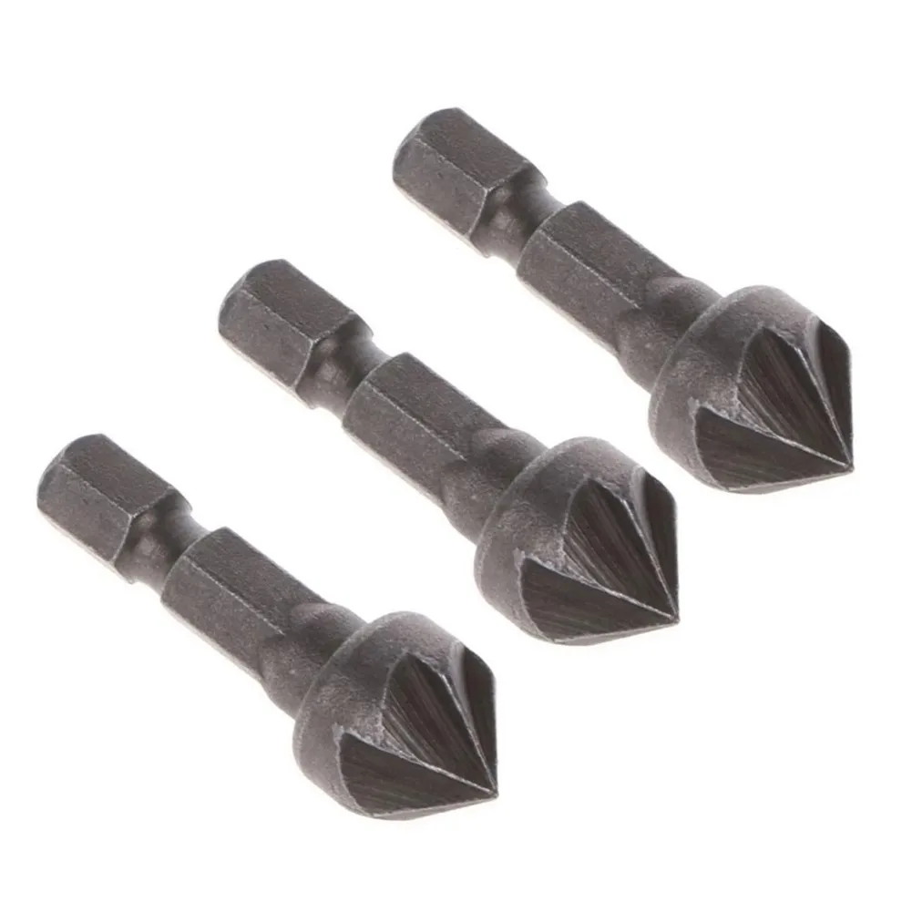 

3 Pcs 5 Flute Countersink Drill Bits 13mm 1/4 Hex Shank Chamfering Tool Wood Hole Opener For Woodworking Power Tools Accessories