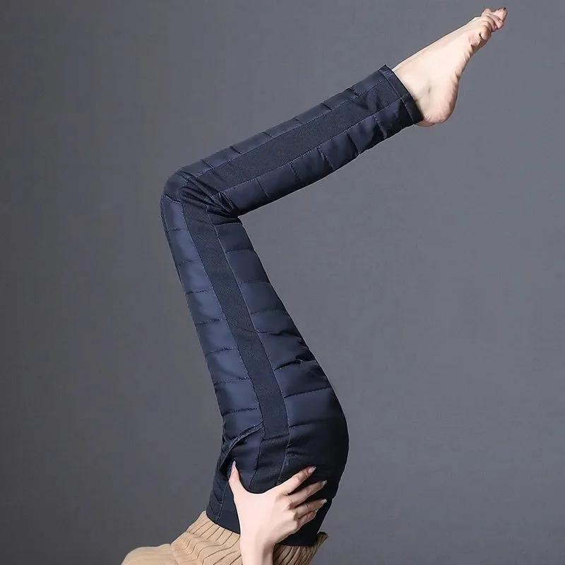 Women's New Winter White Duck Down Pencil Pants Women's Zipper High Waist Down Warm Snow Pants Slim Fit Thickened Pants