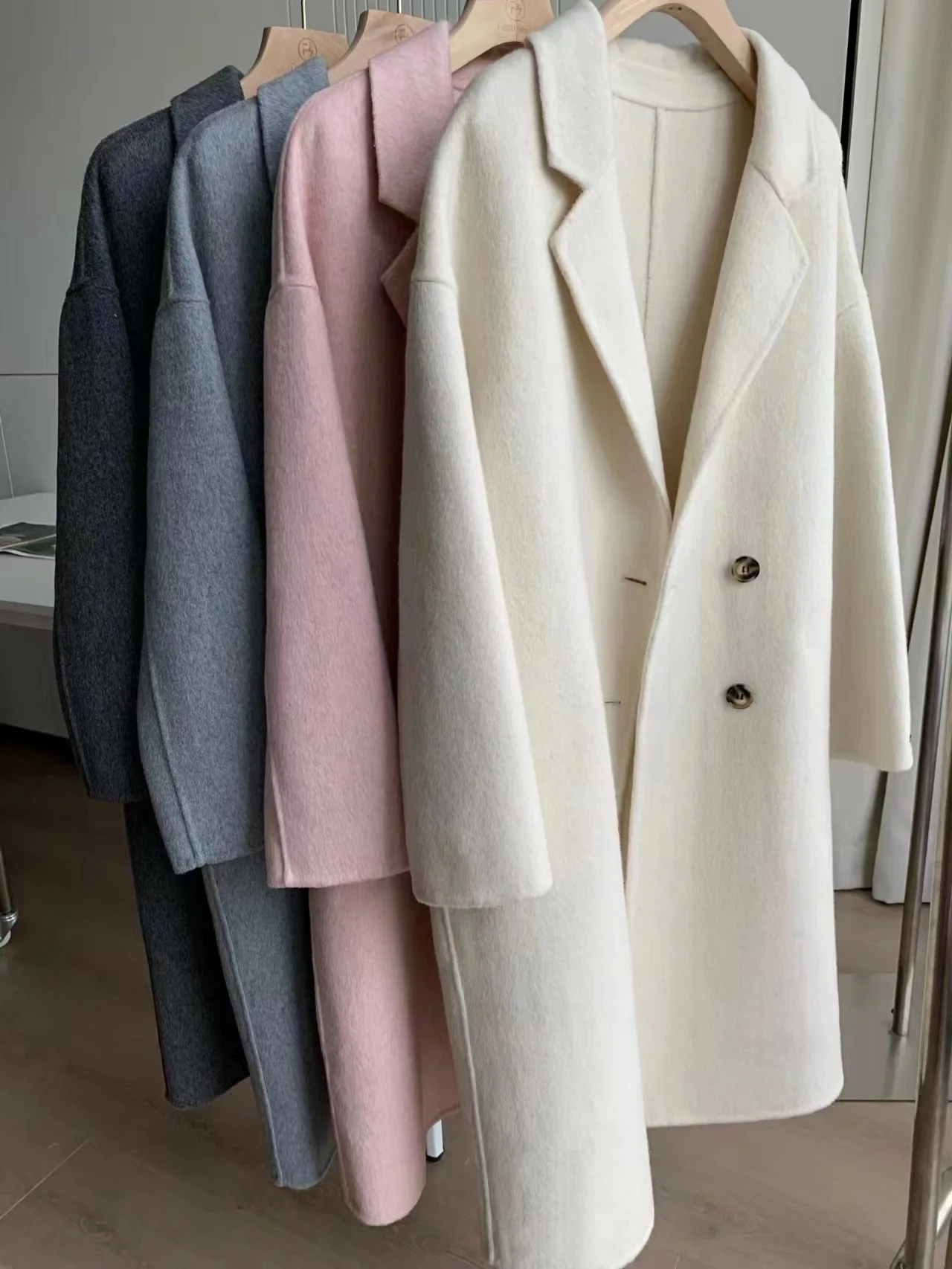 Осень 2023 женское двубортное шерстяное пальто свободная стильная кашемировая