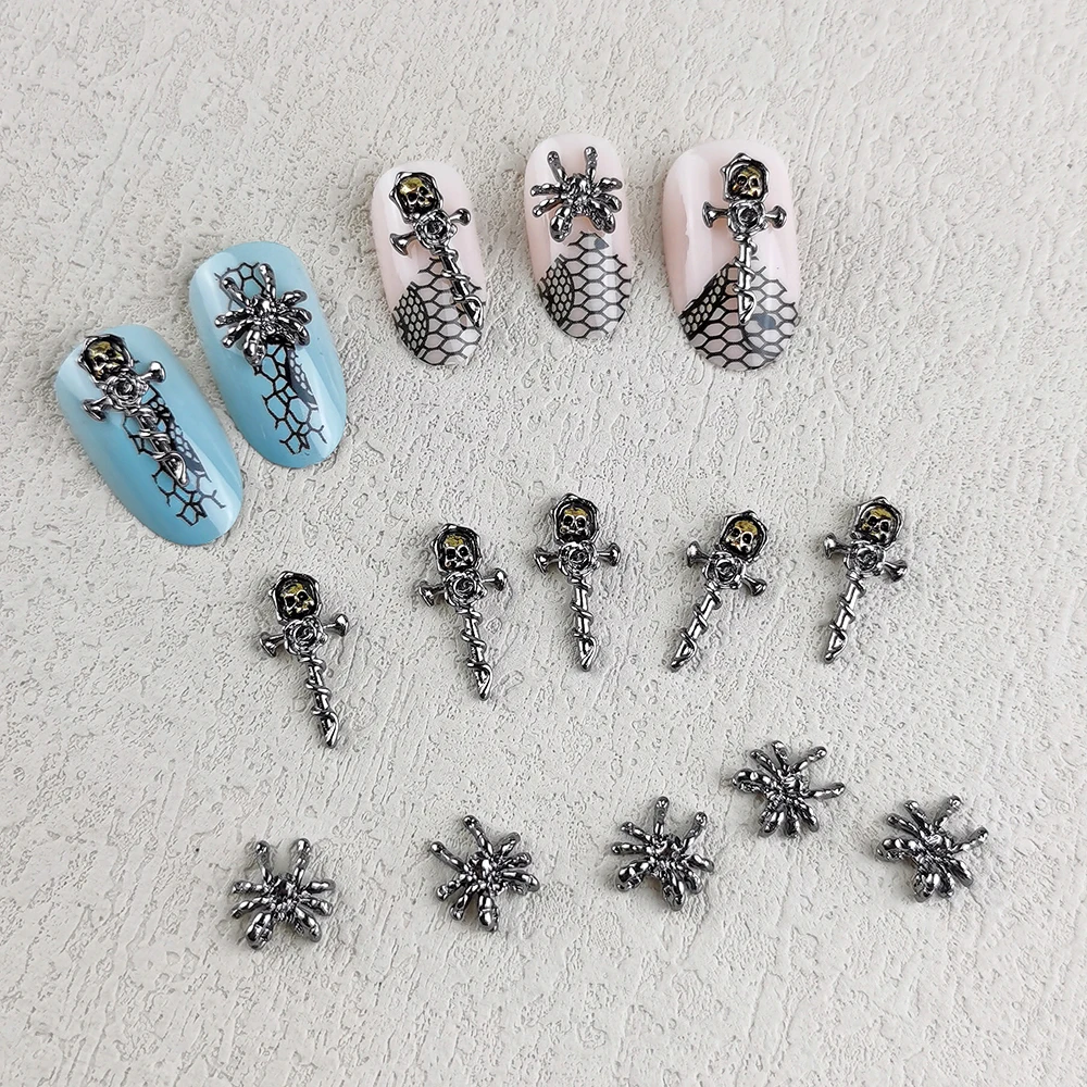 5 шт. металлические гвоздики для ногтей в виде черепа