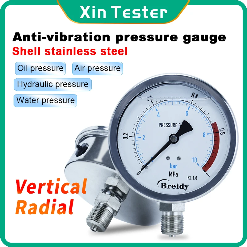 

Xin Tester Air Pressure Gauge 0-60mpa Radial/Axial G1/4 G1/2 Hydraulic Water oil 304 Stainless Steel Anti-vibration Manometer