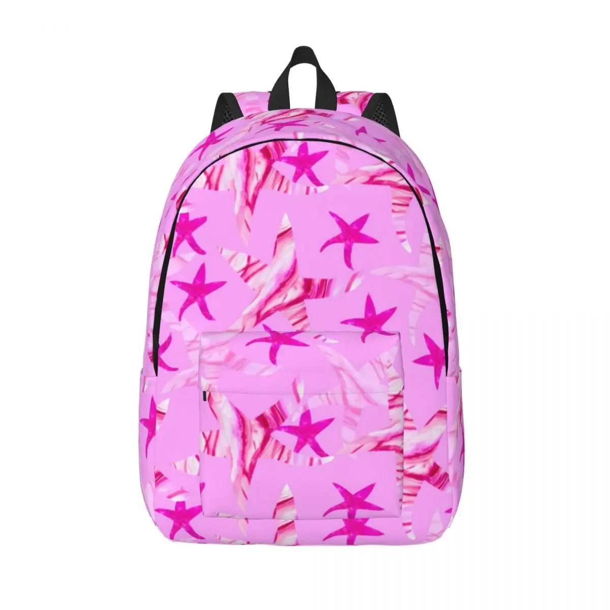 

Pink Starfish Backpack Wave-silhouette Outdoor Backpacks Boy Girl Custom Lightweight High School Bags Kawaii Rucksack
