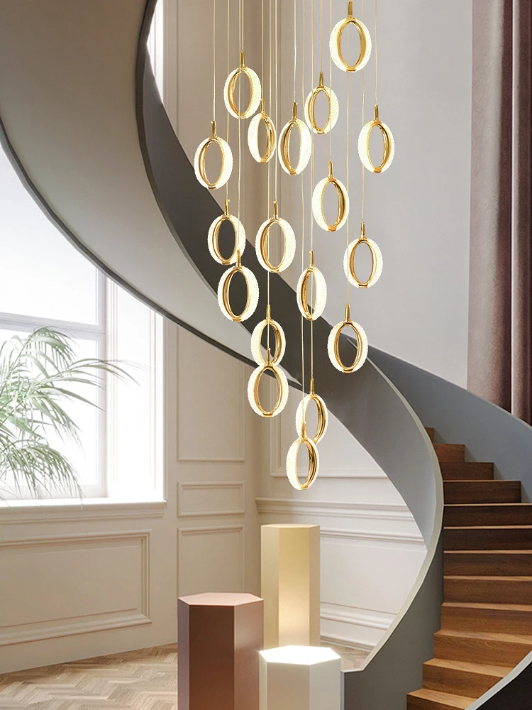 Staircase Long Chandelier Modern Simple Villa Atmosphere Nordic Living Room Creative Personality Restaurant Rotating Duplex Floo