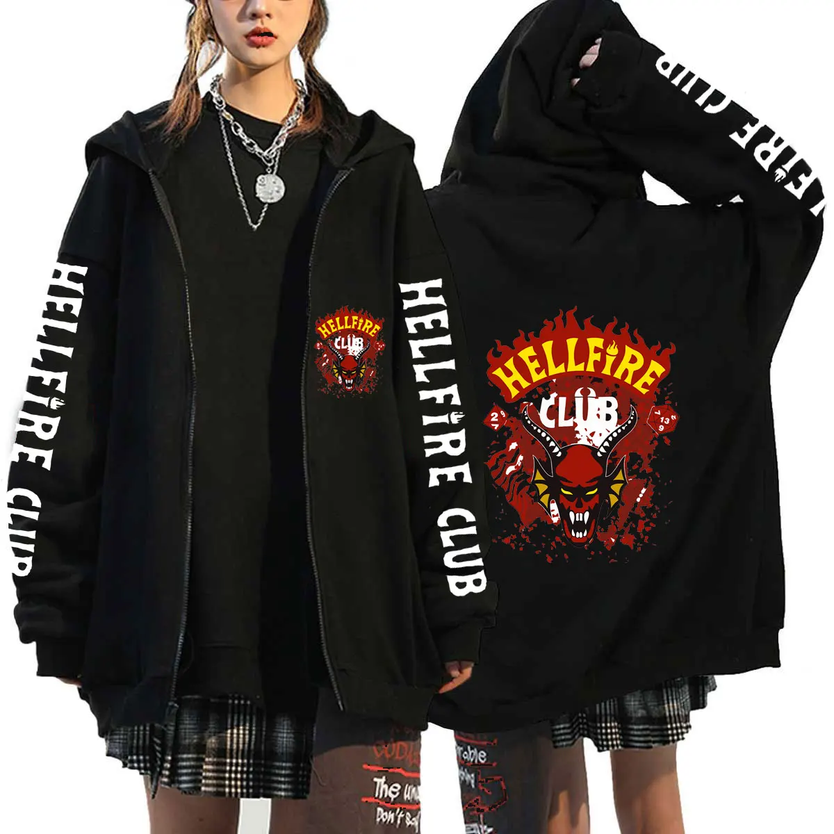 

Hellfire Club Stranger Things 4 Zip Hoodies New Fashion Harajuku Pullovers Spring/Autumn Men Sweatshirt Sudaderas Male Clothing