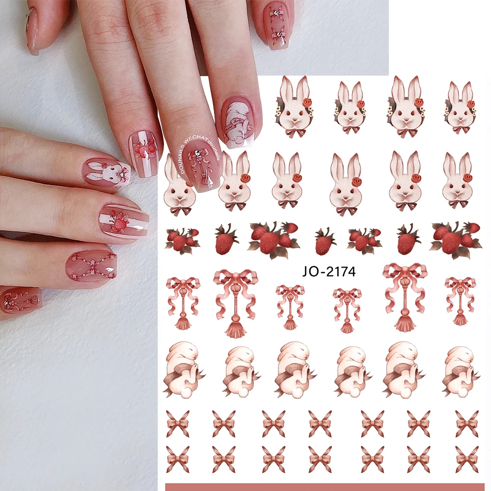 

3/4pcs 3D Cartoon Rabbit Cat Nail Stickers Set Lovely Animals Decal for Nail Art Decoration Self Glue Line/Heart Manicure Slider