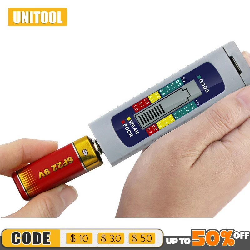 

Digital Battery Tester Universal 9V 1.5V AA AAA Button Battery Capacity Tester Cell Volt Checker Capacitance Diagnostic Tool