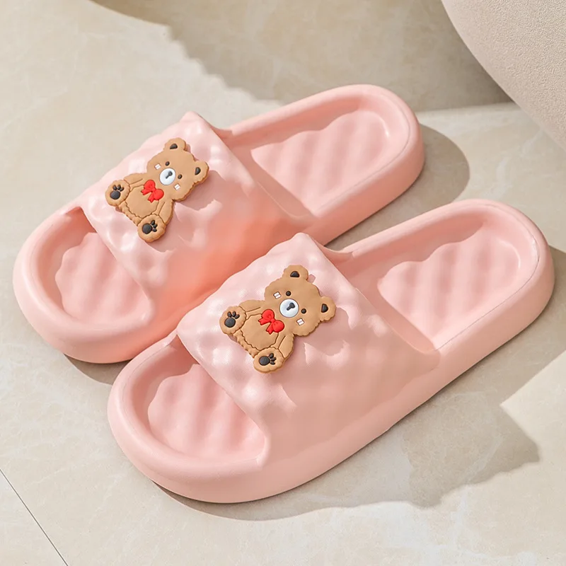 

women's summer slippers beach slides cartoon bear sandals men's Thick Sole Indoor Bathroom Non-slip men flipper zero mules woman