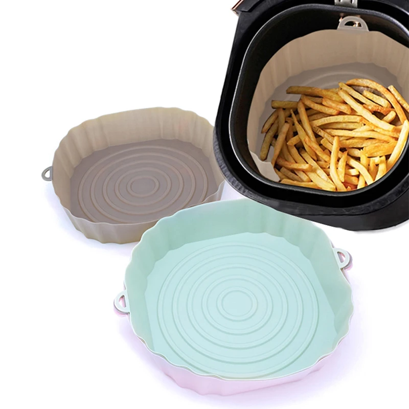 18cm AirFryer Silicone Pot Air Fryers Oven Baking Tray Fried Pizza Chicken Basket Mat Square Round Replacemen Grill Pan