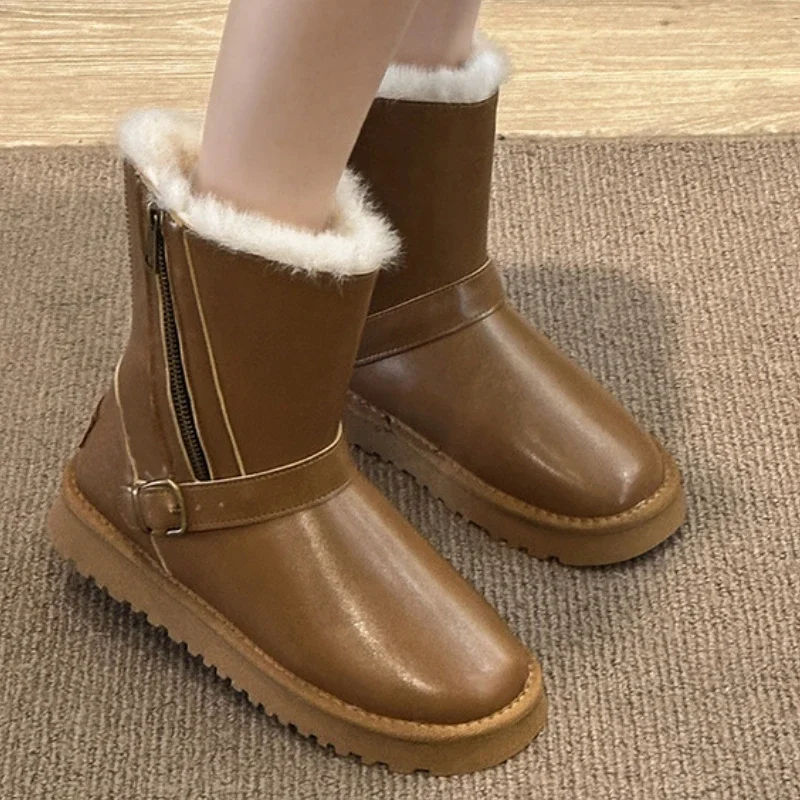 

Platform Fur One Women Ankle Chelsea Boots Flat Warm Casual Shoes 2024 New Winter Zip Short Shank Shaggy Cotton Women Snow Boots