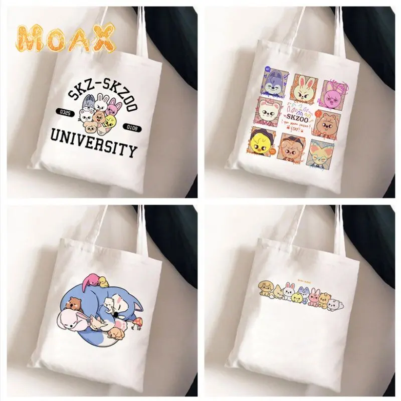 

Stary Kids Skzoo Shoulder Bags for Women Portable Shopping Bag Harajuku Street Style Canvas Handbags Reusable Travel Tote Bags