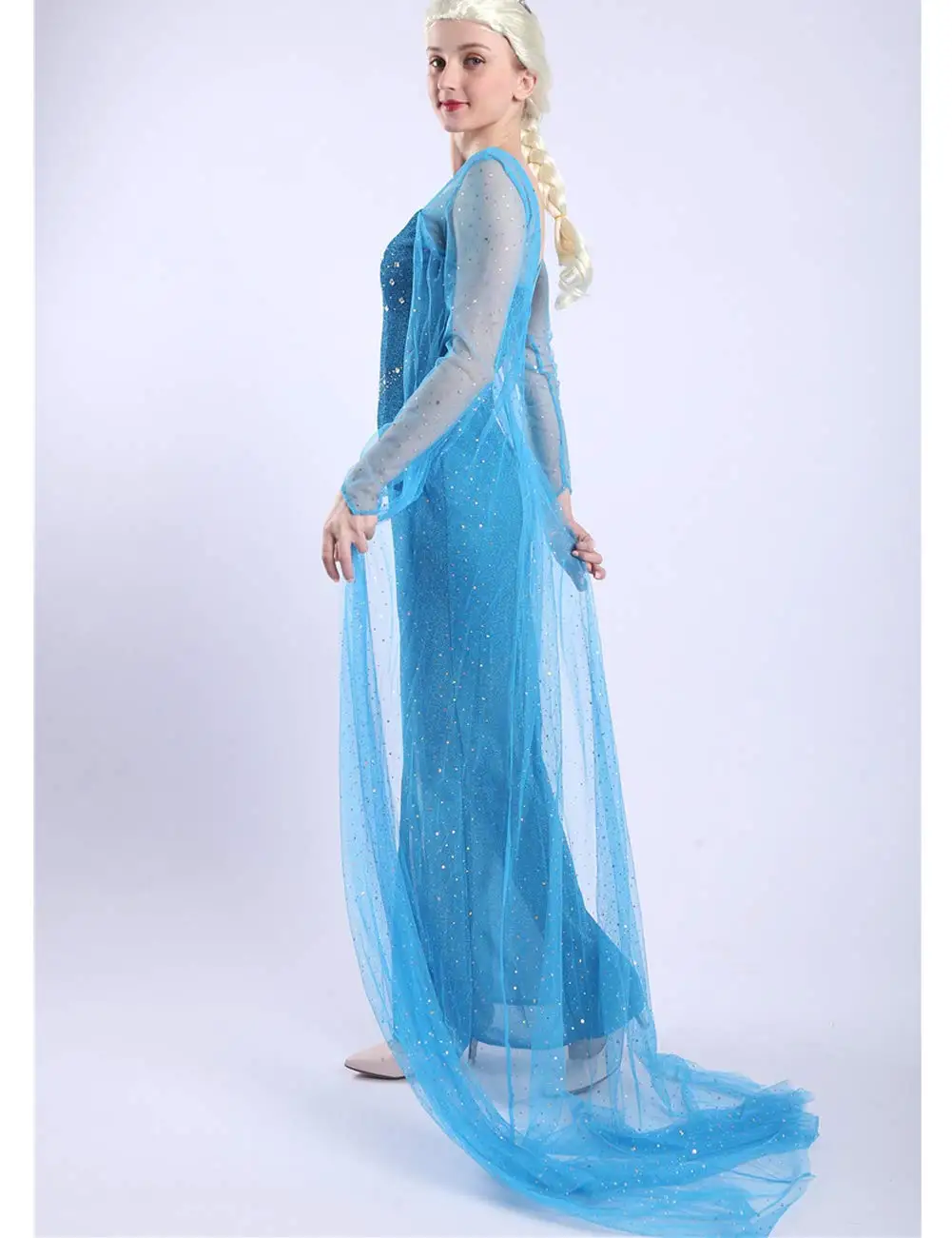 Frozen Elsa Princess Long Dress Sequin Mesh Elsa Costume Adult Snow Queen Costume Party Dress Halloween Carnival Cosplay Costume images - 6