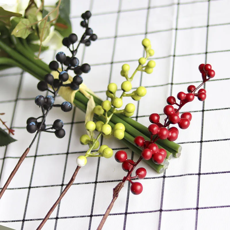 

1pc Artificial Berry Fake red berries cherry 4 Colors DIY Artificial flowers bouquet home wedding Christmas Decoration