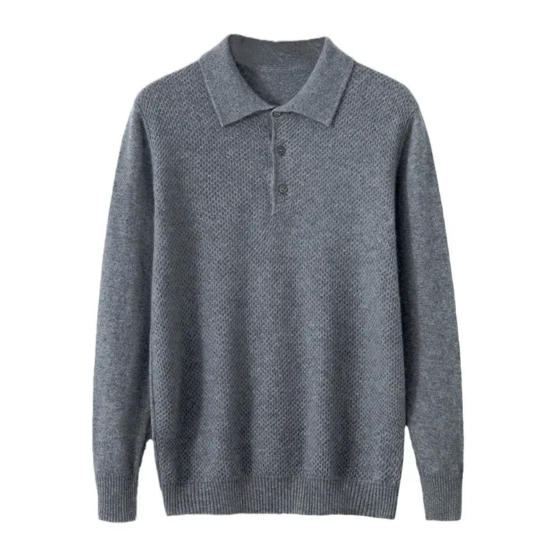 Осень/зима роскошный мужской вязаный топ с воротником-поло мягкий приятный для