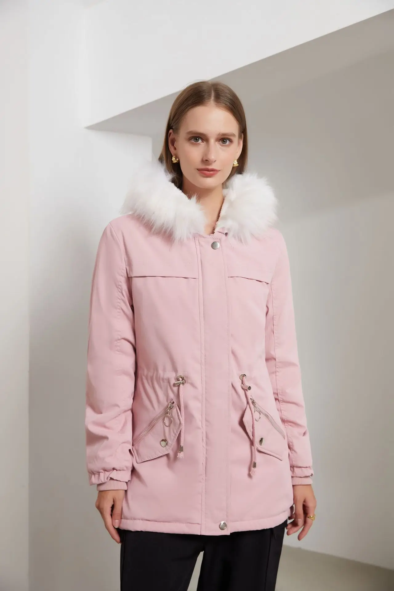 

Новая зимняя Женская хлопковая куртка с большим меховым воротником, плотное Стеганое пальто, женское теплое флисовое пальто, женские парки с капюшоном