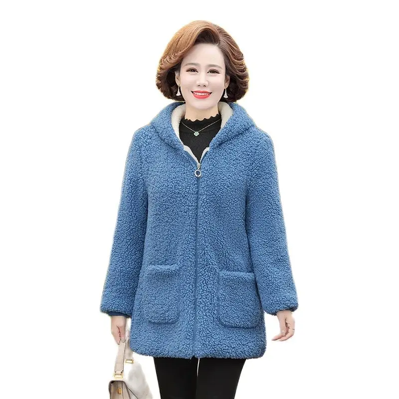 Mother Winter Wom coat fur tendy warm jacket winter women hooded coats zipper pocket red autumn outwear loose waist long tops