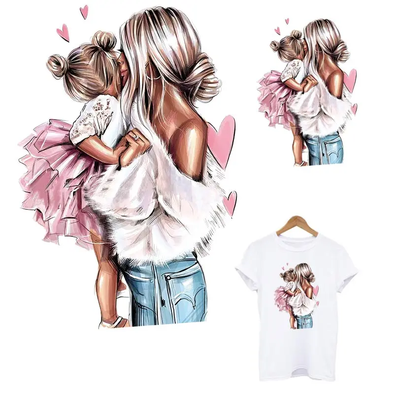 

DIY A-Level Washable Iron on Patches Girl T-Shirt Hoodies Heat Transfer Famliy Decor Loving Girl Thermal Sticker Clothe Washable