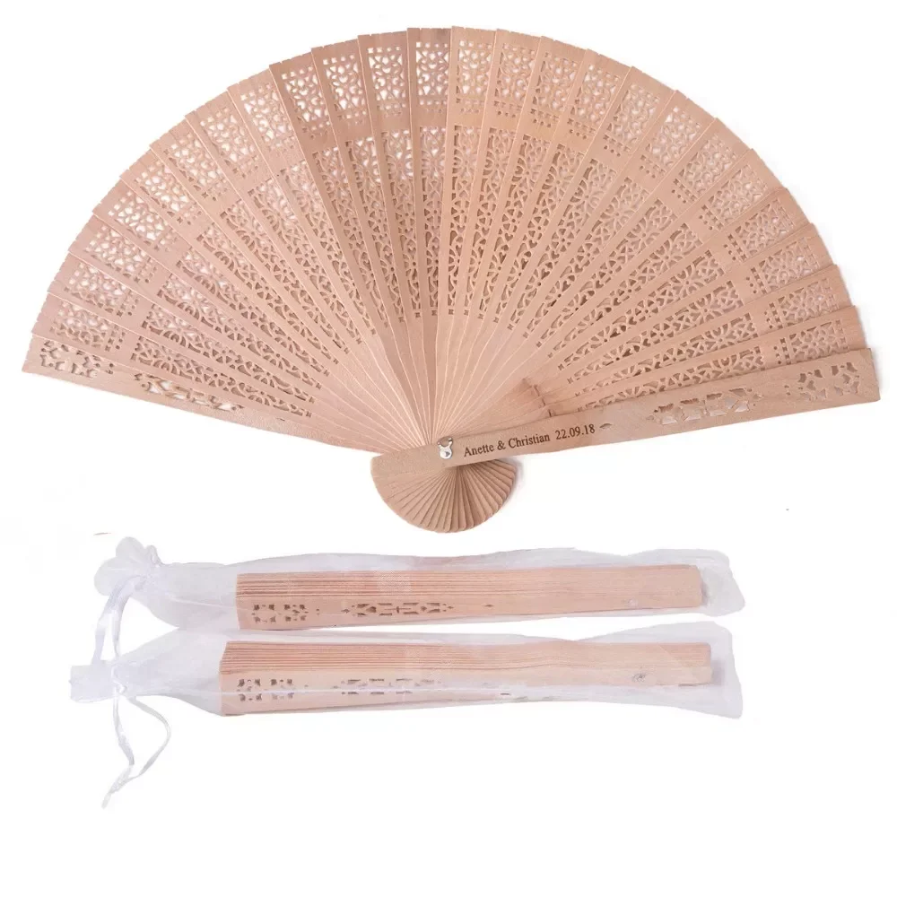 

50pcs Personalized Customized Wooden Fan Wedding Favors Gifts Sandalwood Hand Fan Party Decoration 20Cm Wood Folding Fan