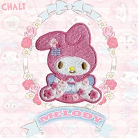 sanrio melody embroidery patch cloth sticker self adhesive clothes and bags short sleeve hole covering repair cloth stickers