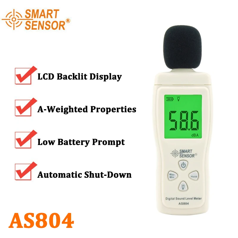 

Smart Sensor AS804 Digital Sound Level Meter Decibel 30d-130dB Diagnostic-tool Monitoring Tester Noise DB Detector Analyzer