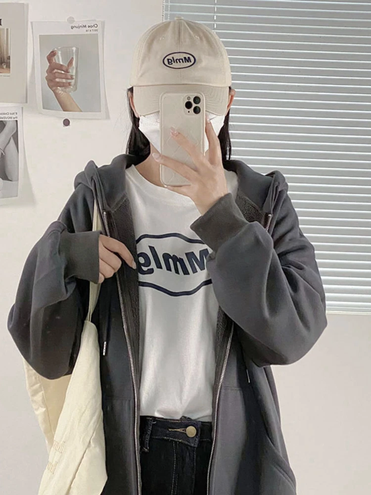 Женский свитшот Xgoth темно-серого цвета на весну и осень 2022 уличная куртка молнии