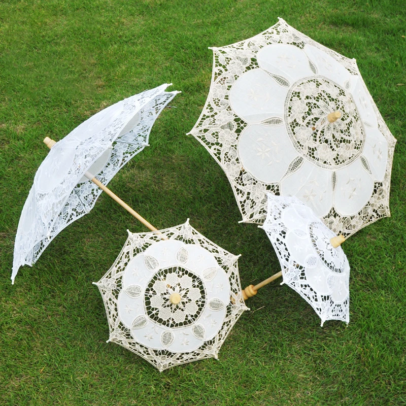 

Elegant Lace Umbrella Cotton Embroidery Bridal Ivory Battenburg Lace Parasol Umbrella Wedding Decorative Umbrella