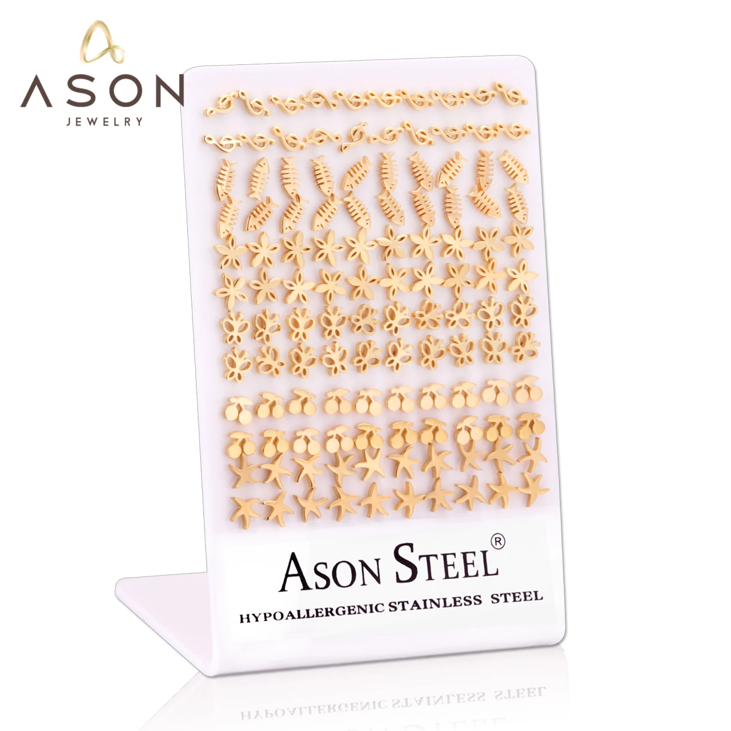 ASONSTEEL Золотая Сережка-гвоздик, цветные серьги из нержавеющей стали, серьги для женщин, ювелирные изделия, оптовая продажа, 60 пар/лот