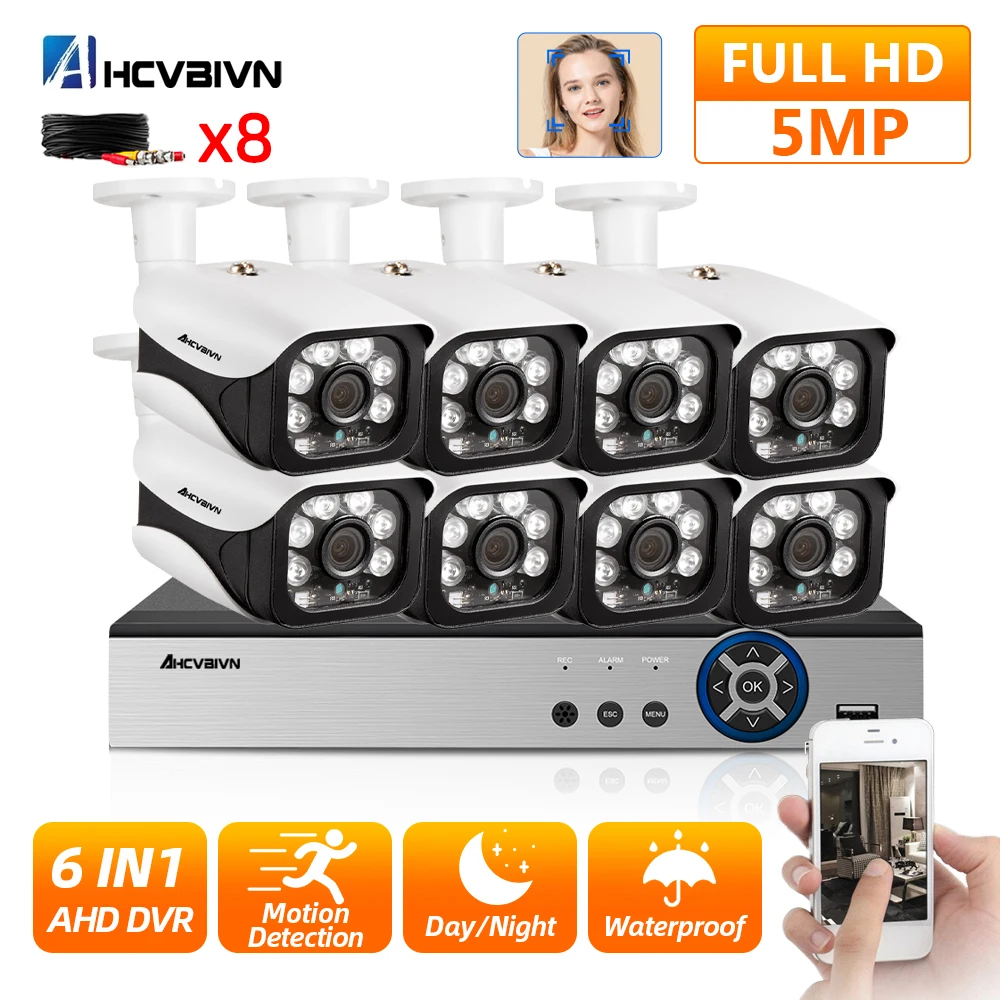 

5MP Ultra HD 8CH AHD DVR Kit H.265+ CCTV Camera Security System 5MP CCTV System Outdoor Day Night Vision Video Surveillance Kit