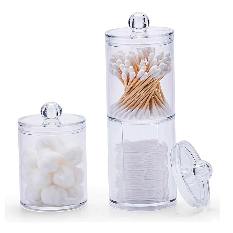 

ABHU 3Pcs Clear Cotton Ball And Swab Holder With Lid, Dispenser Storage Jars For Make Up Pads, Cosmetics, Bathroom